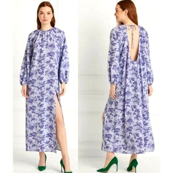 Hill House Simone Dress Lilac Tonal Floral Open Back Maxi Purple L - Picture 1 of 9